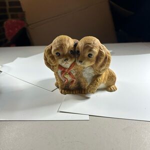 Homco Tan and White Puppy Pair Figurine